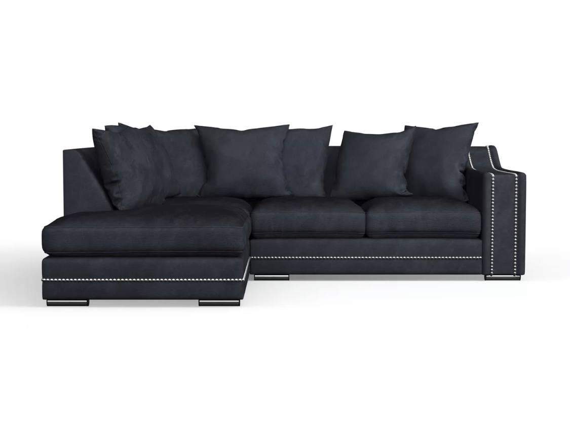 Luxury Cruise Corner - Studded Arms Left Hand Facing Corner Sofa Charcoal