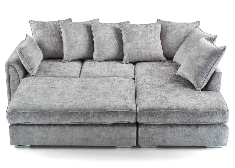 Chiswick Right Hand Facing Corner Sofa with Footstool Silver
