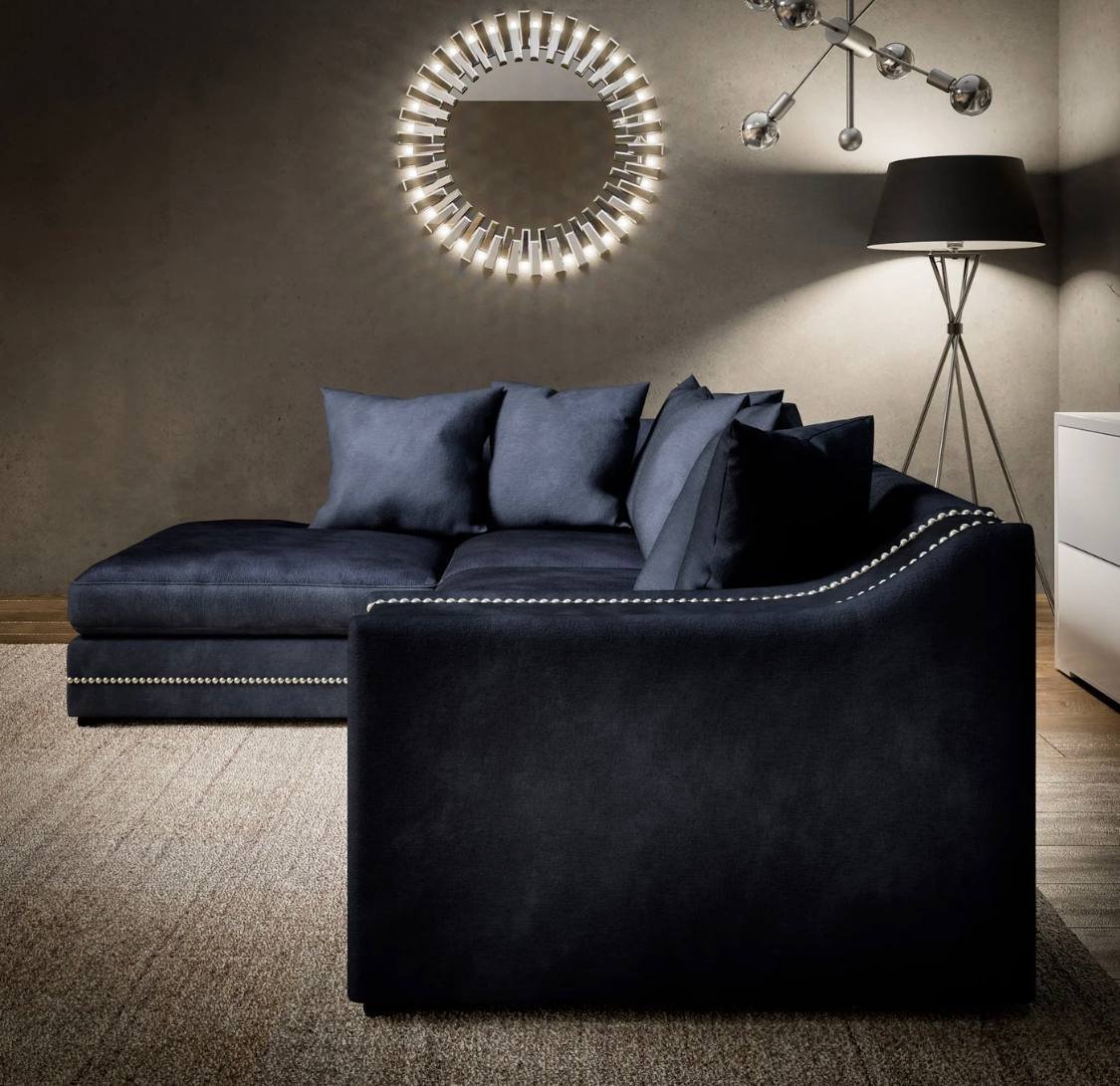Luxury Cruise Corner - Studded Arms Right Hand Facing Corner Sofa Charcoal