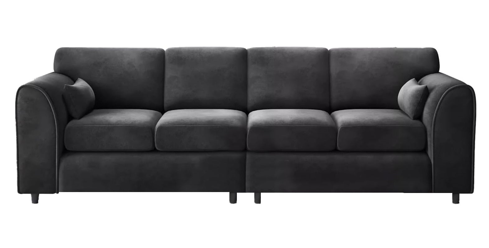 Raven Plush Velvet 4 Seater Full Back Sofa Black