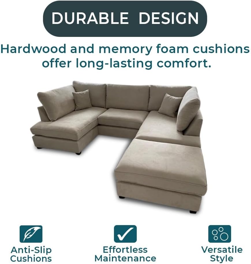 Harper 5 seater Cinema U shaped Chenille Fabric Corner Sofa