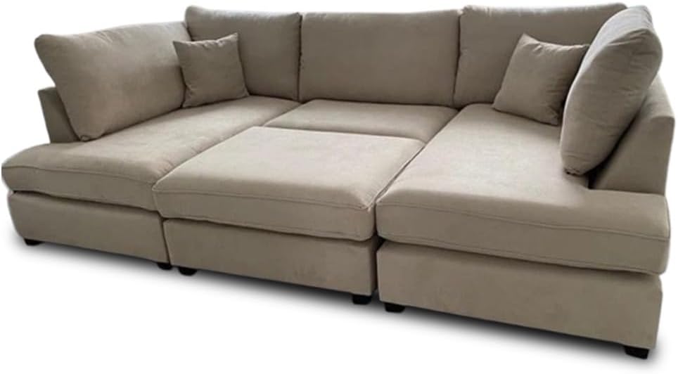 Harper 5 seater Cinema U shaped Chenille Fabric Corner Sofa Beige