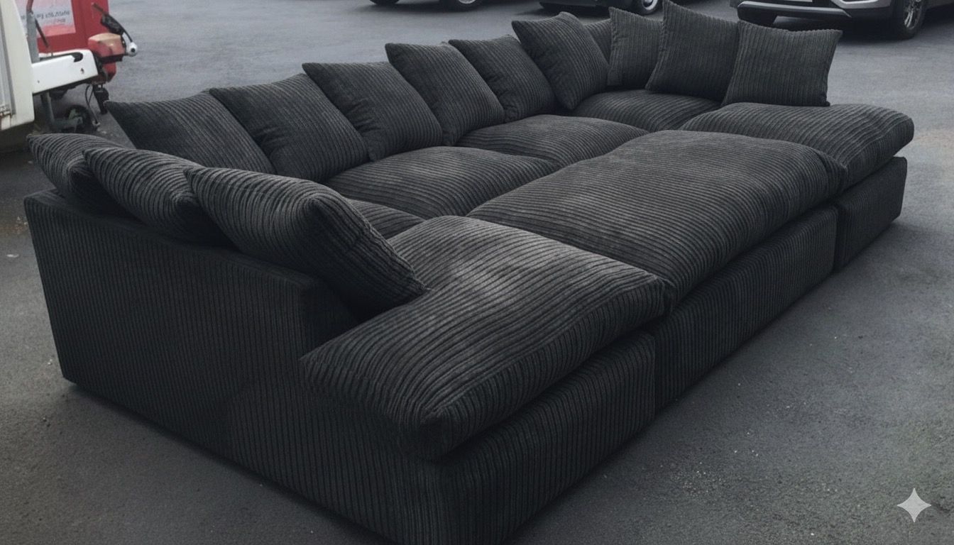 CAMBRIDGE U Shape Jumbo Cord Fabric Scatter Back Sofa with Extra Footstool