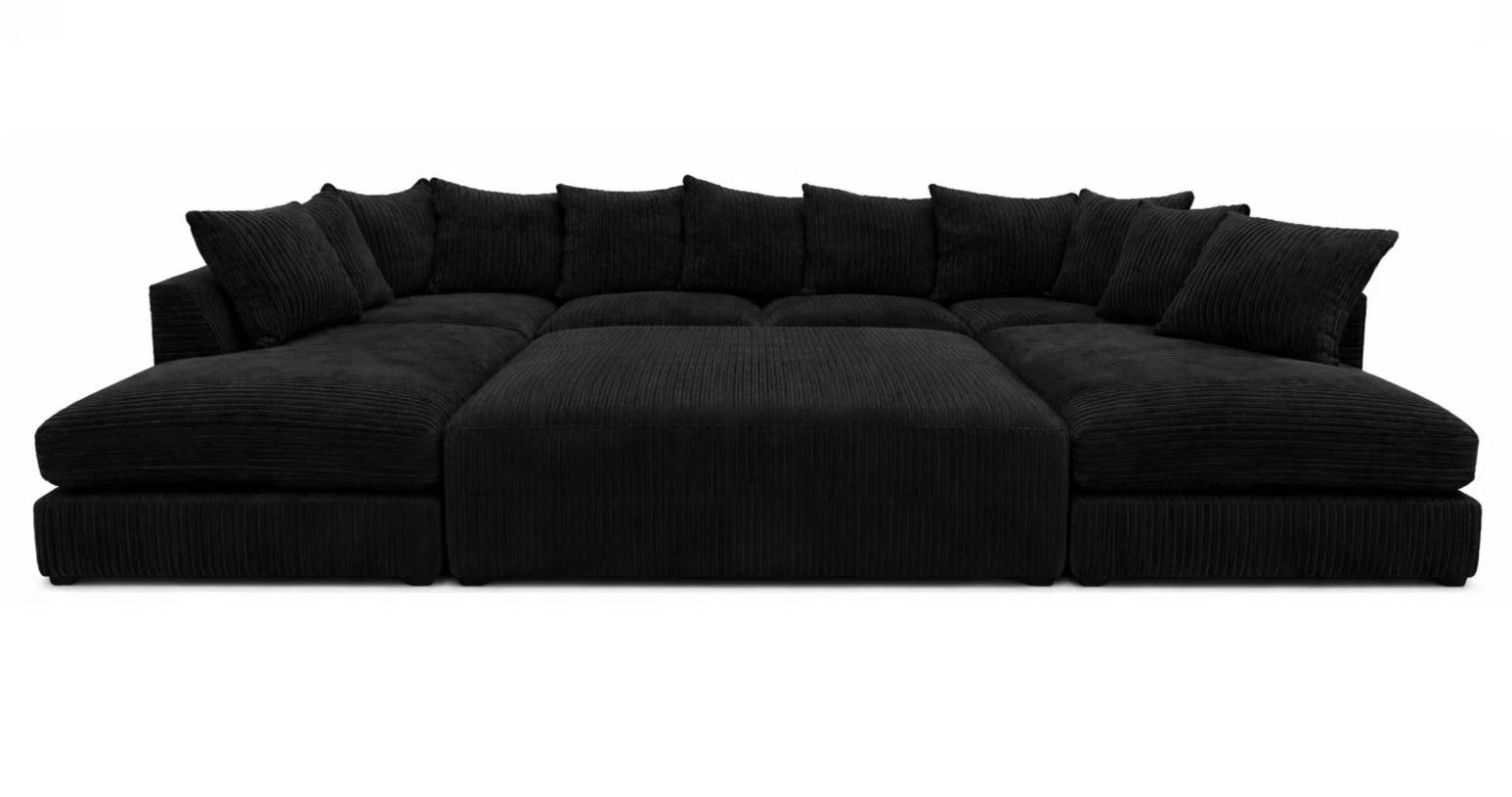 Cinema Large U Shape Sofa Jumbo Cord Fabric Black