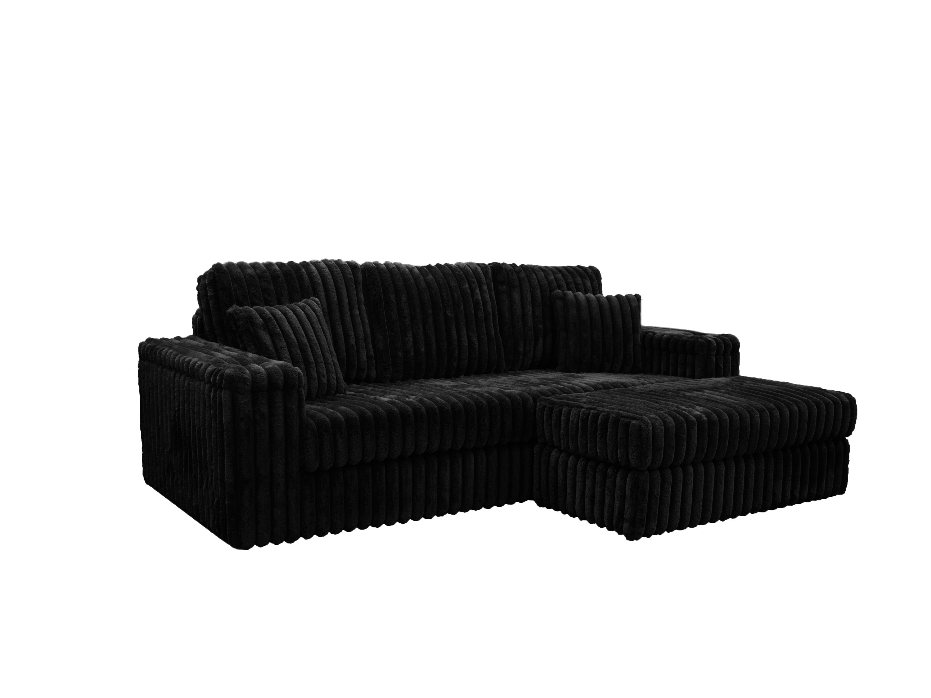 Luxe Chunky Cord 3-Seater Sofa with Removable 2 Footstools Black