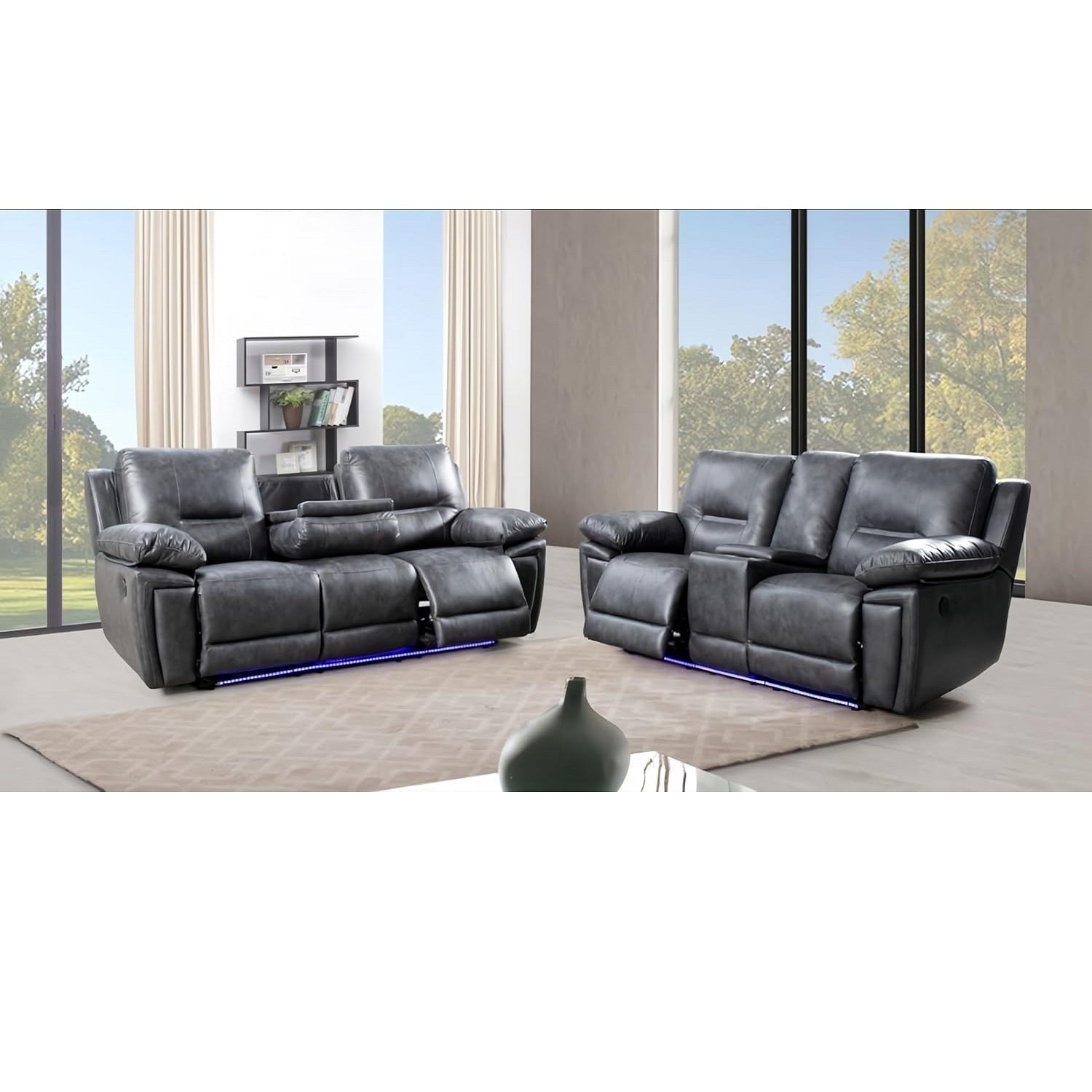 Sara Electric Leather 3+2 Seater Sofa Set Suite Black