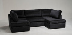 Berlin 5 seater U shaped Plush Fabric Corner Sofa Black