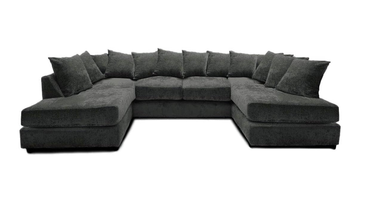 Windsor Scatter Back 6 Seater U Shaped Corner Chenille Fabric Sofa Black