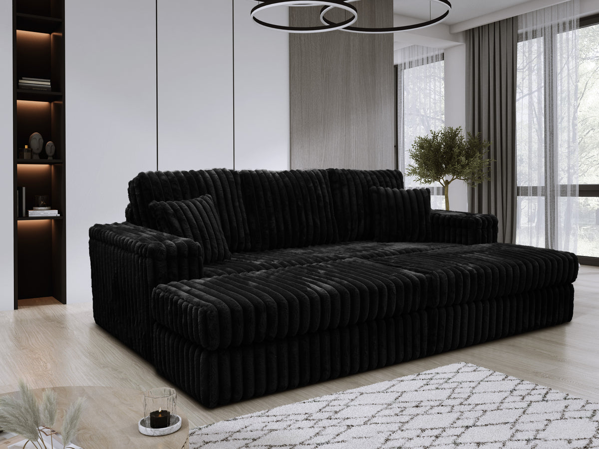 Luxe Chunky Cord 3-Seater Sofa with Removable 2 Footstools Black