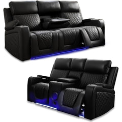 Florida Electric Recliner Leather 3+2 Seater Sofa Set Suite Black