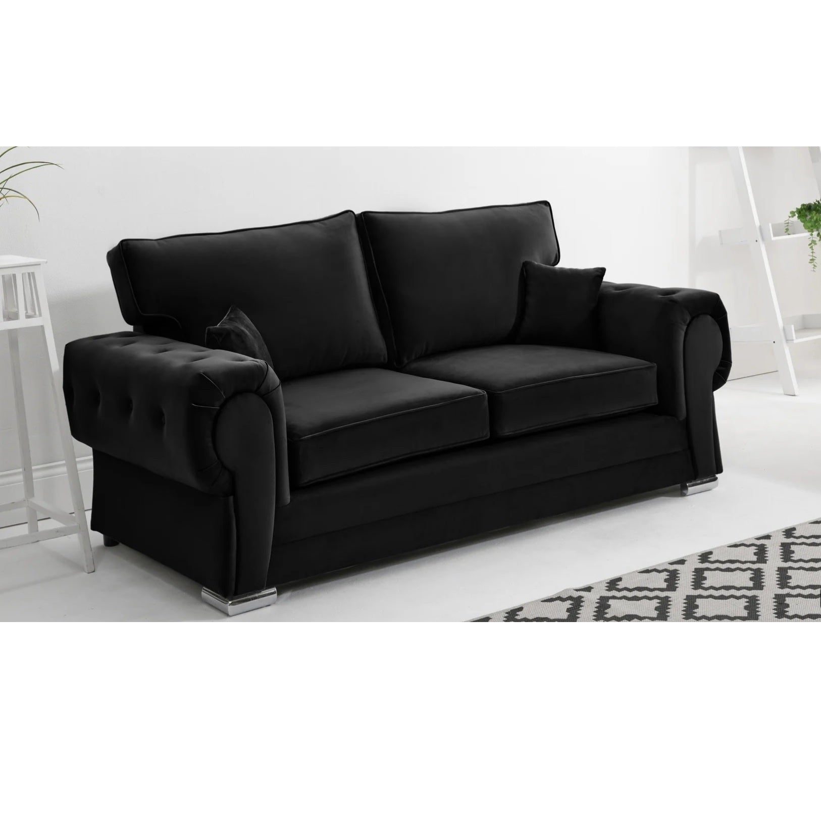 Chingford Plush Velvet Full Back 3+2 Seater Sofa Set Black