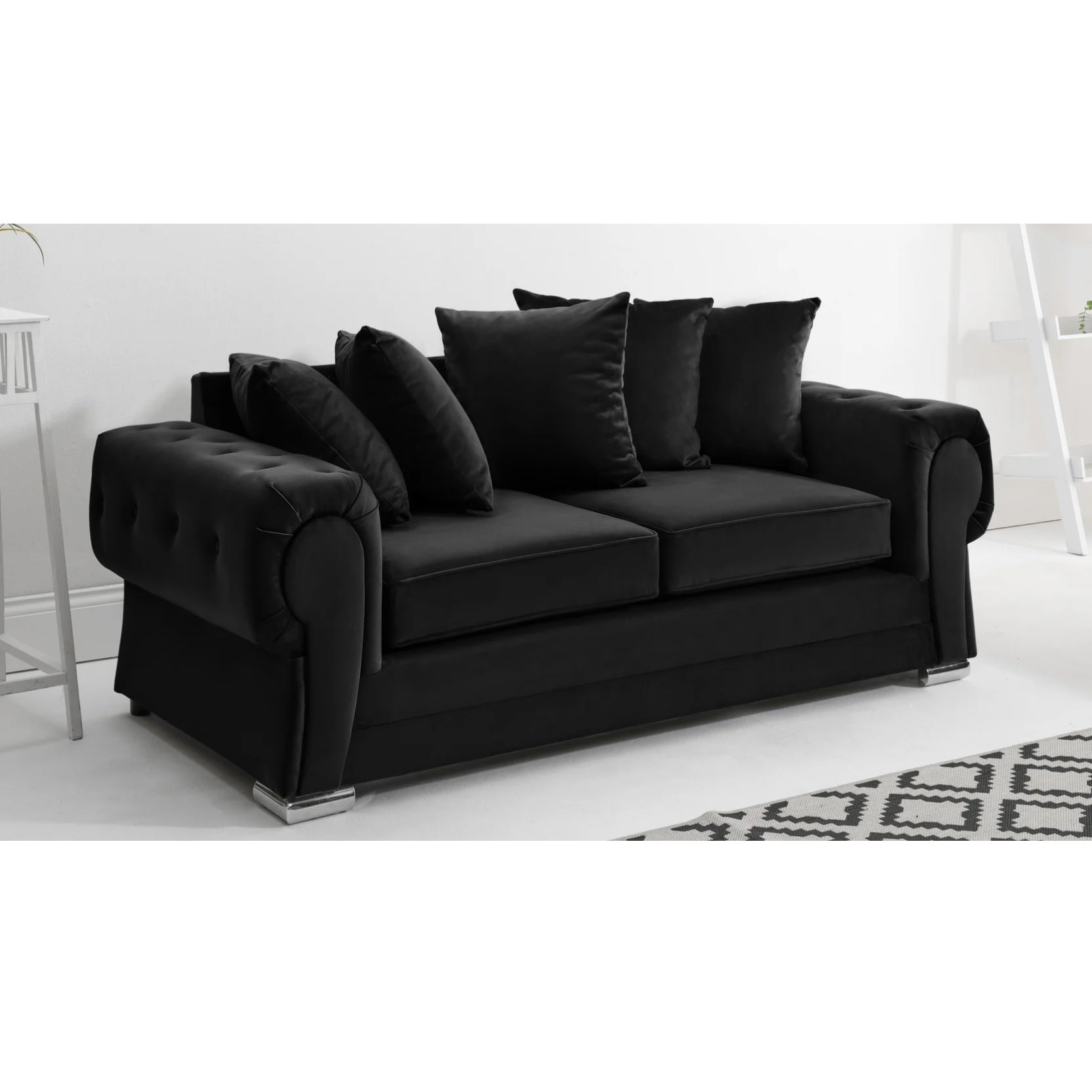 Verona Scatter Back Plush Velvet 3+2 Seater Sofa Set Black