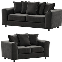 Arizona Plush Velvet 3+2 Seater Sofa Set Black