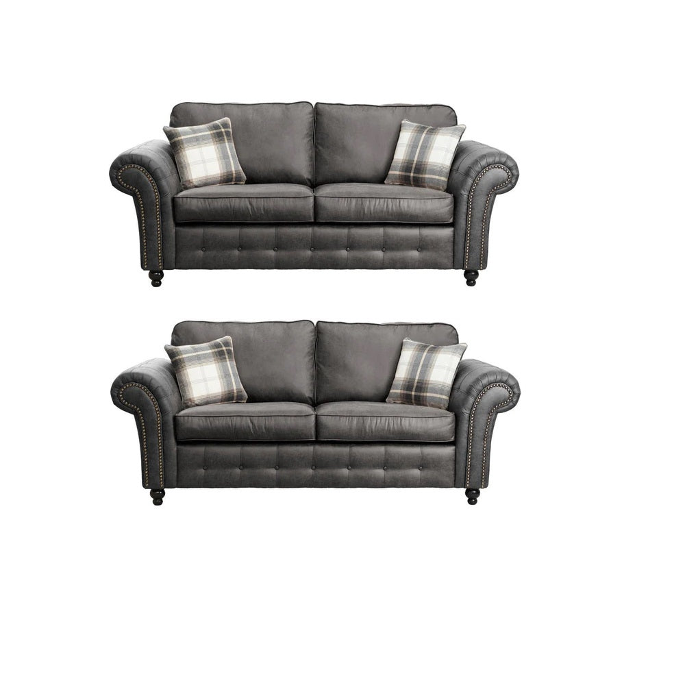 Oakland 3 Seater +2 Seater Sofa Set, 2+2, 3+3 Black/Brown/Marble