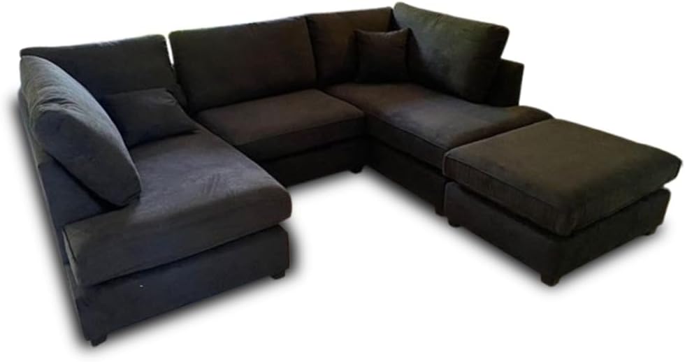 Harper 5 seater Cinema U shaped Chenille Fabric Corner Sofa Black