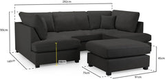 Berlin 5 seater U shaped Plush Fabric Corner Sofa Black