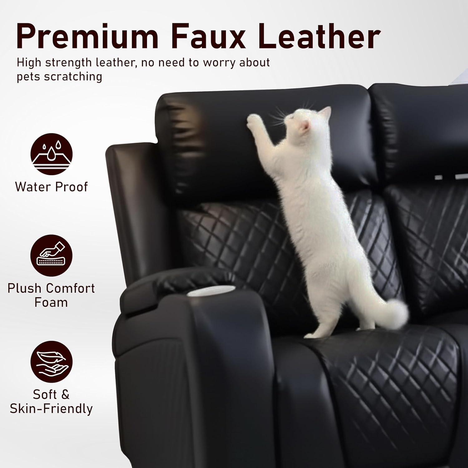 Florida Electric Recliner Leather 3+2 Seater Sofa Set Suite Black