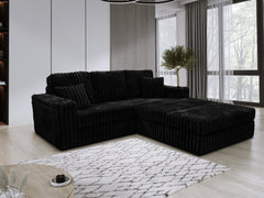 Luxe Chunky Cord 3-Seater Sofa with Removable 2 Footstools Black