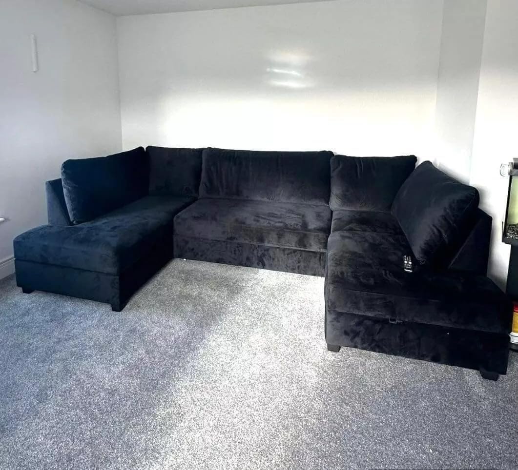Berlin 5 seater U shaped Plush Fabric Corner Sofa Black