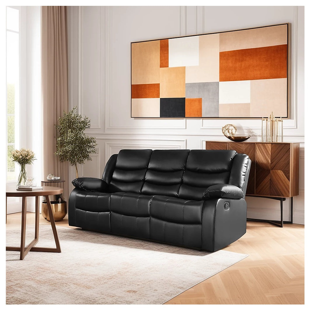 Roma Electric Leather Recliner 3+2 Seater Sofa Set Black