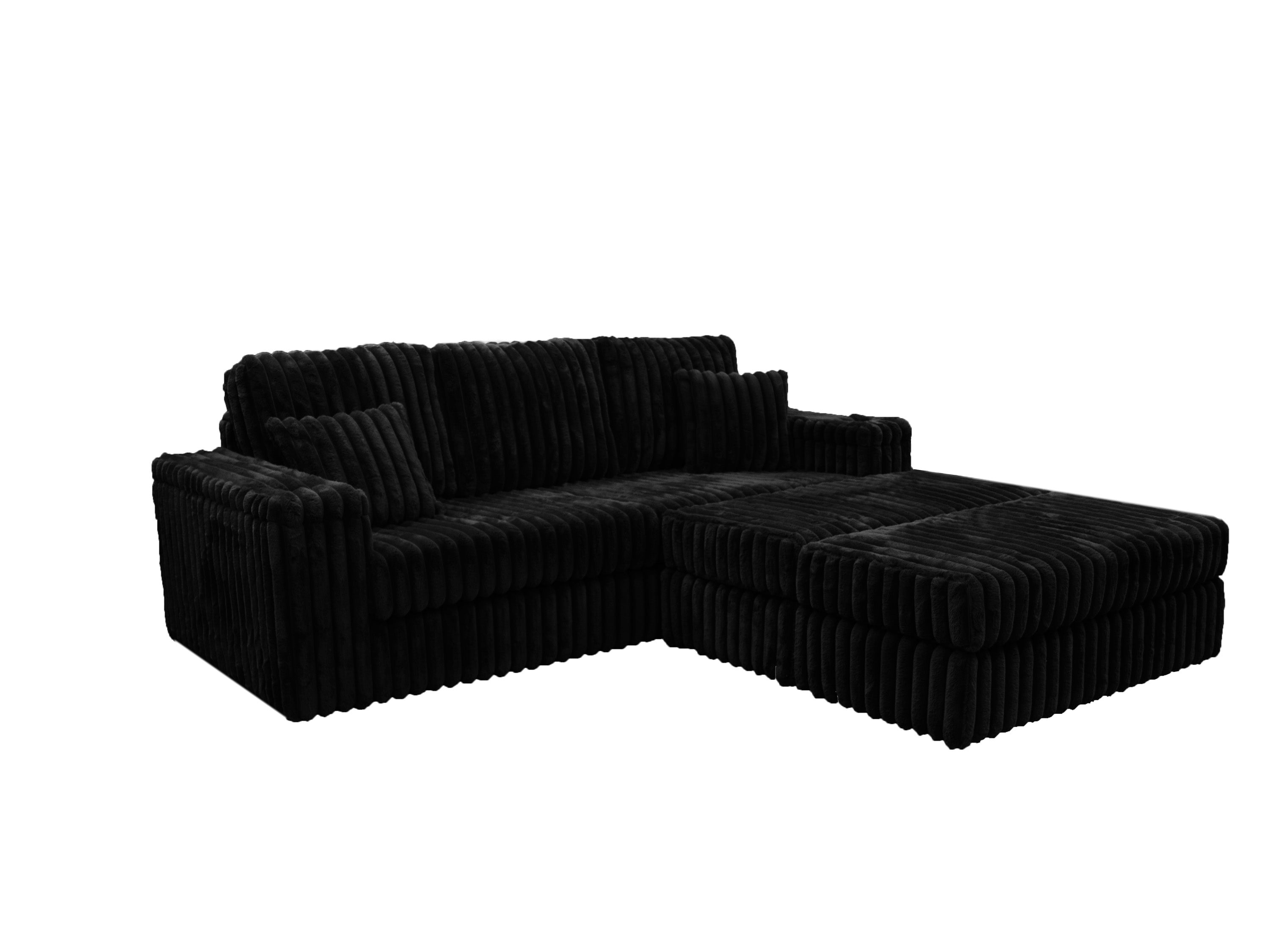 Luxe Chunky Cord 3-Seater Sofa with Removable 2 Footstools Black