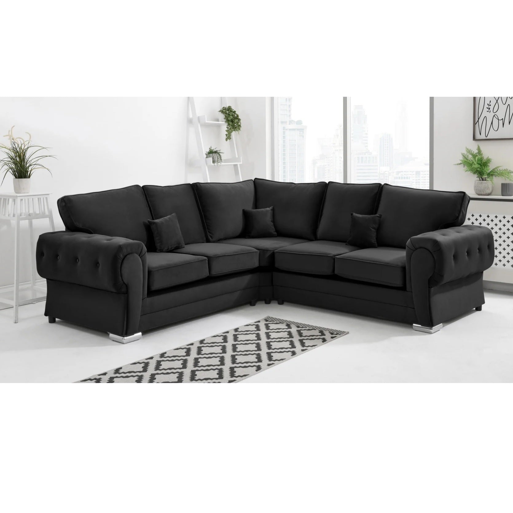 Chingford Plush Velvet Full Back 2c2 Corner Sofa