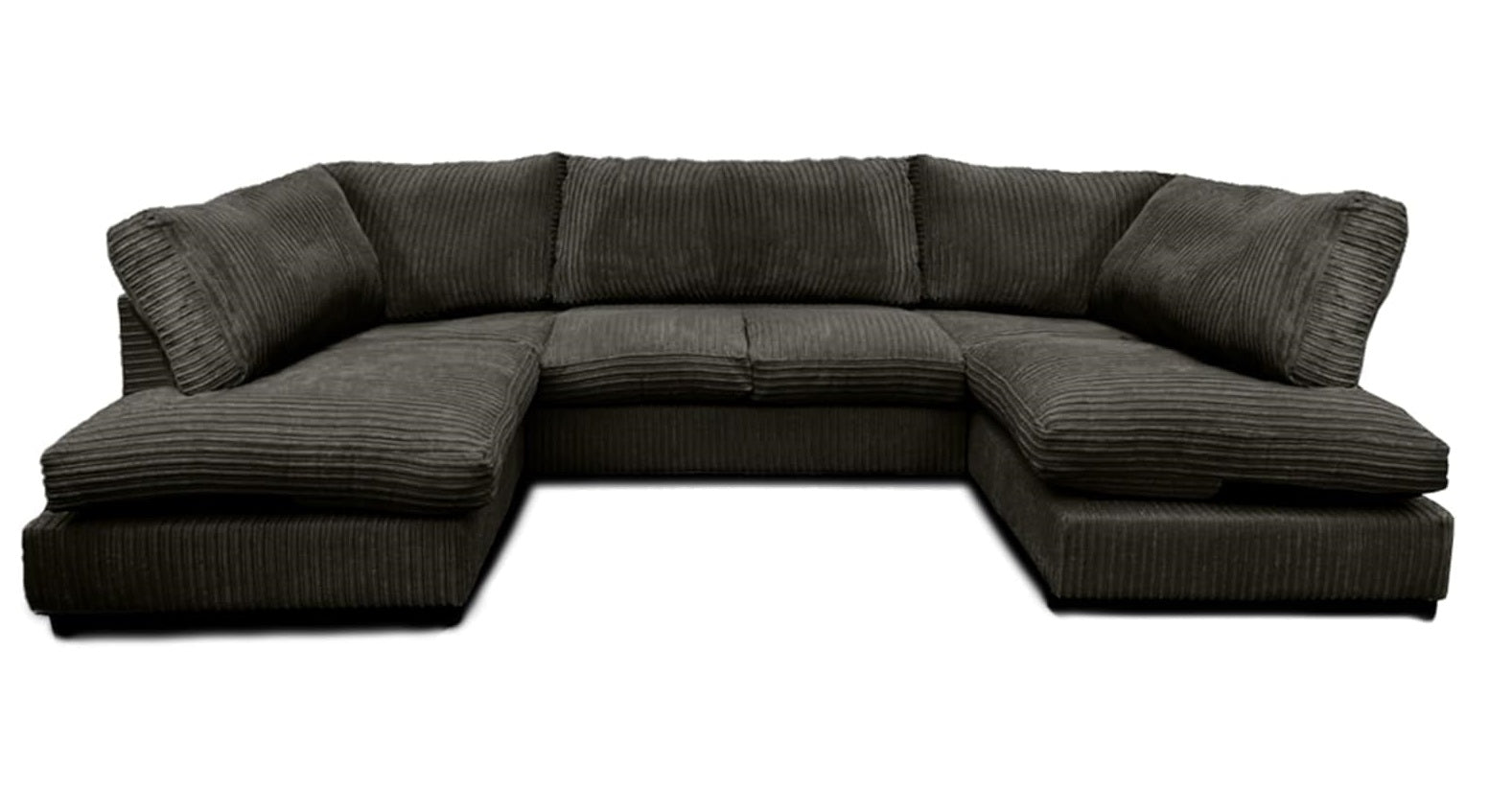 Aspen Full Back 6 Seater U Shaped Corner Jumbo Cord Fabric Sofa Black