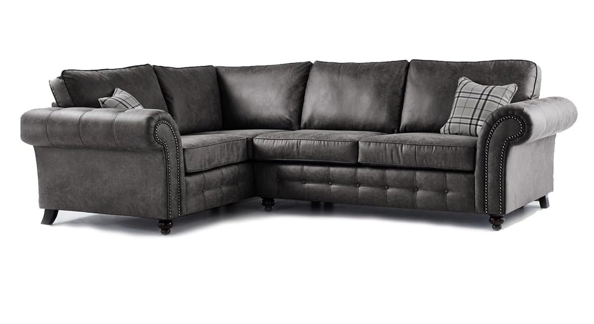 Oakland Suede Leather 1c2 Corner Sofa Black