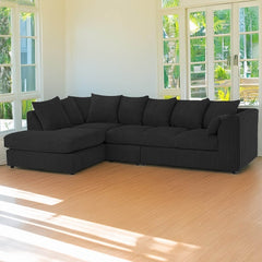 DYLAN 5 Seater Jumbo Cord Scatter Back Left Hand Facing Corner Sofa Black
