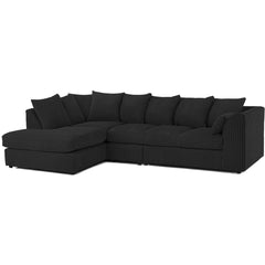 DYLAN 5 Seater Jumbo Cord Scatter Back Left Hand Facing Corner Sofa Black