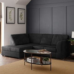 Hannah Jumbo Cord Full Back 4 Seater Left Hand Facing Corner Sofa Black
