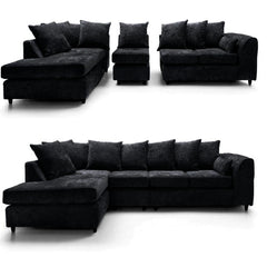 DYLAN Chenille Fabric Scatter Back 5 Seater Left Hand Facing Corner Sofa Black