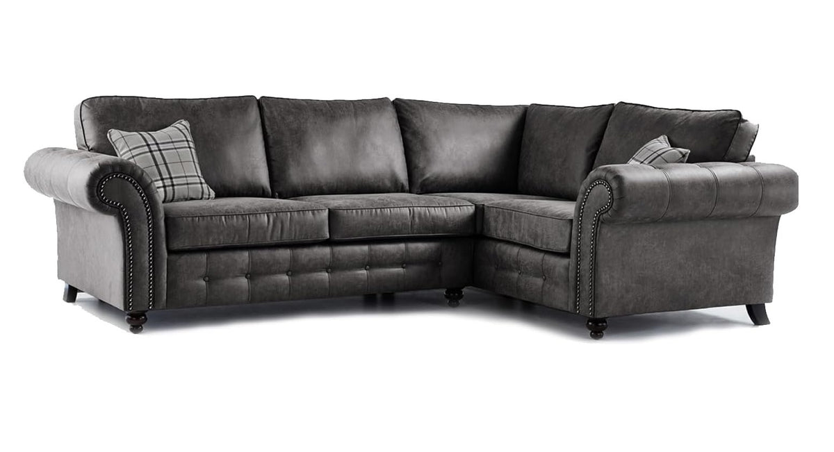 Oakland Suede Leather 2c1 Corner Sofa Black