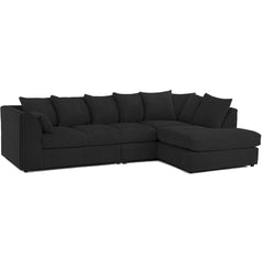 DYLAN 5 Seater Jumbo Cord Scatter Back Right Hand Facing Corner Sofa Black