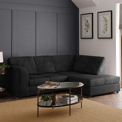 Hannah Jumbo Cord Full Back 4 Seater Right Hand Facing Corner Sofa Black