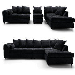 DYLAN Chenille Fabric Scatter Back 5 Seater Right Hand Facing Corner Sofa Black