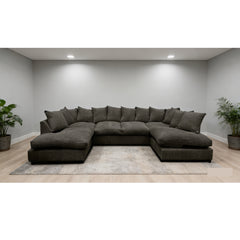 Monaco Scatter Back 6 Seater U Shaped Corner Jumbo Cord Fabric Sofa Black