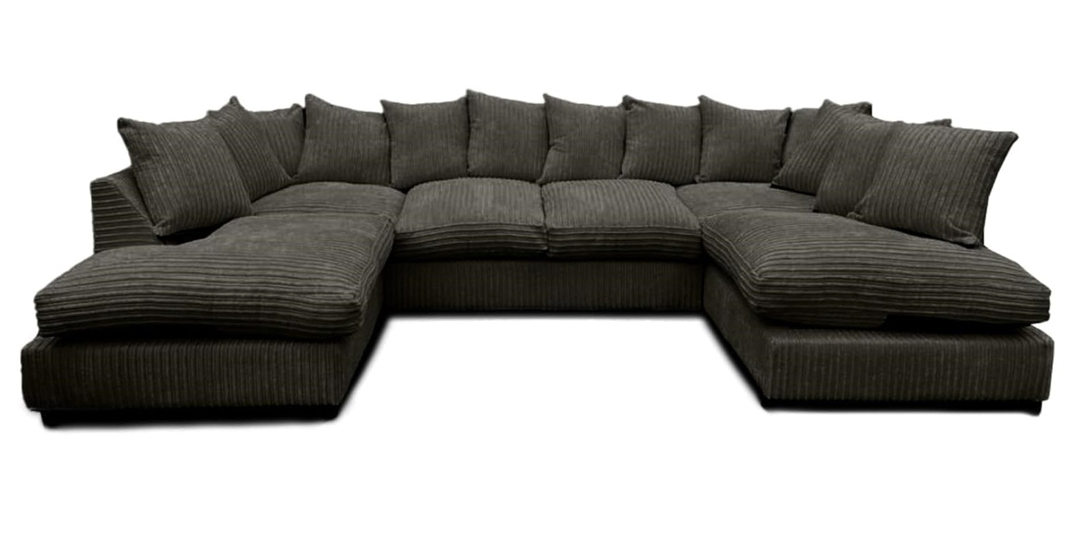 Monaco Scatter Back 6 Seater U Shaped Corner Jumbo Cord Fabric Sofa Black
