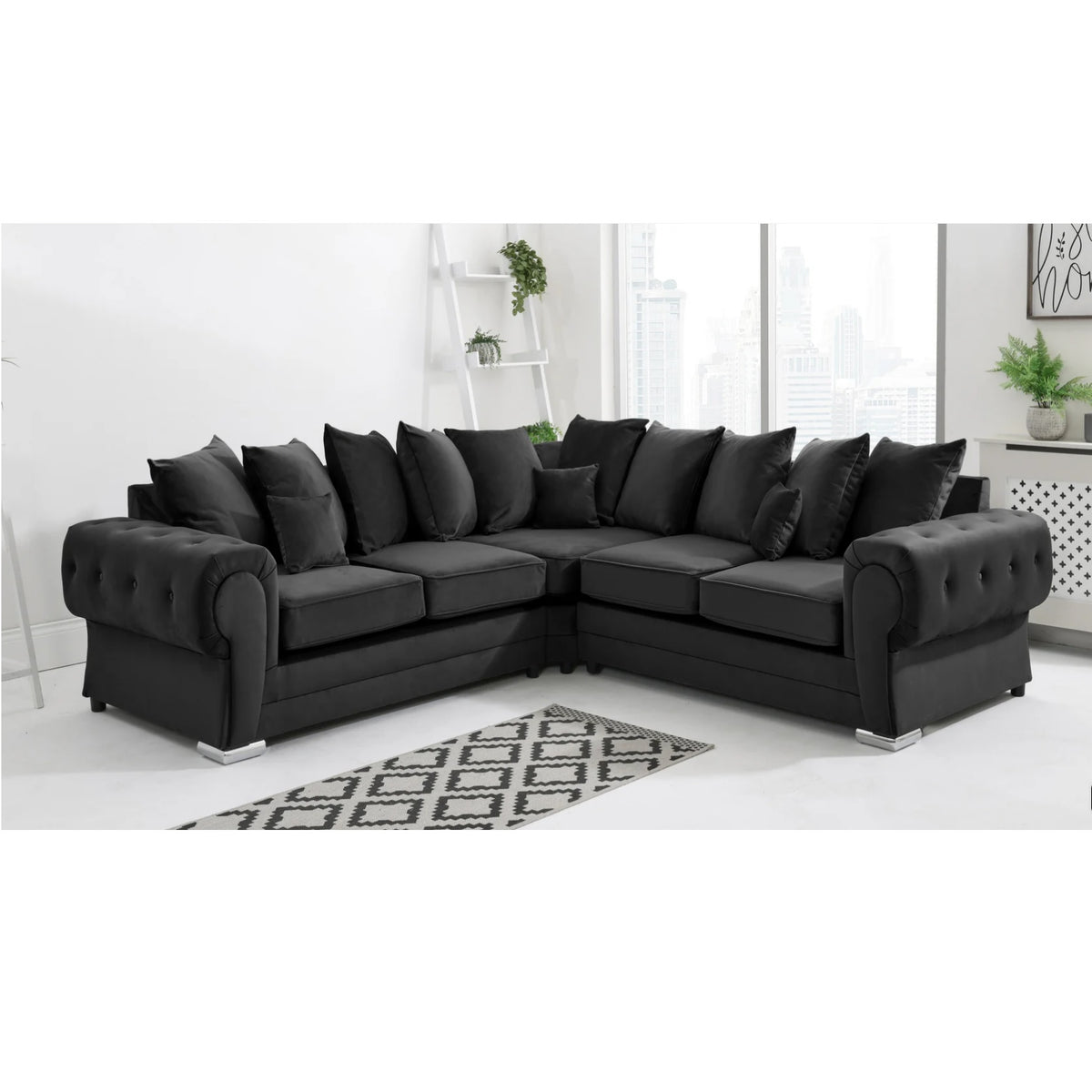 Verona Scatter Back Plush Velvet 2c2 Corner Sofa Black