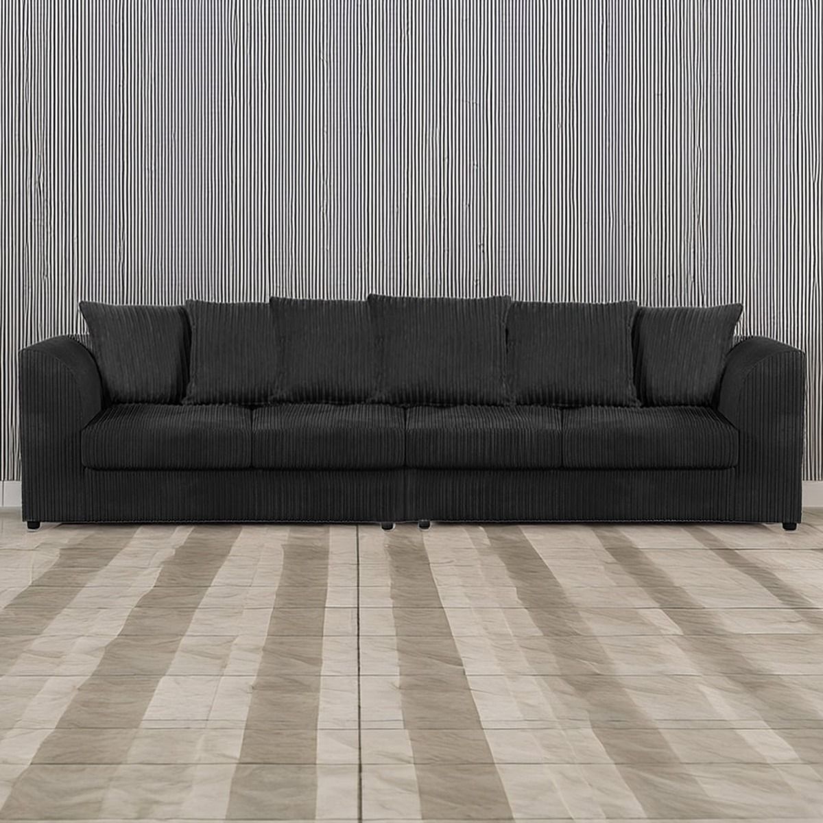 DYLAN 4 Seater Scatter Back Jumbo Cord Fabric Sofa Black