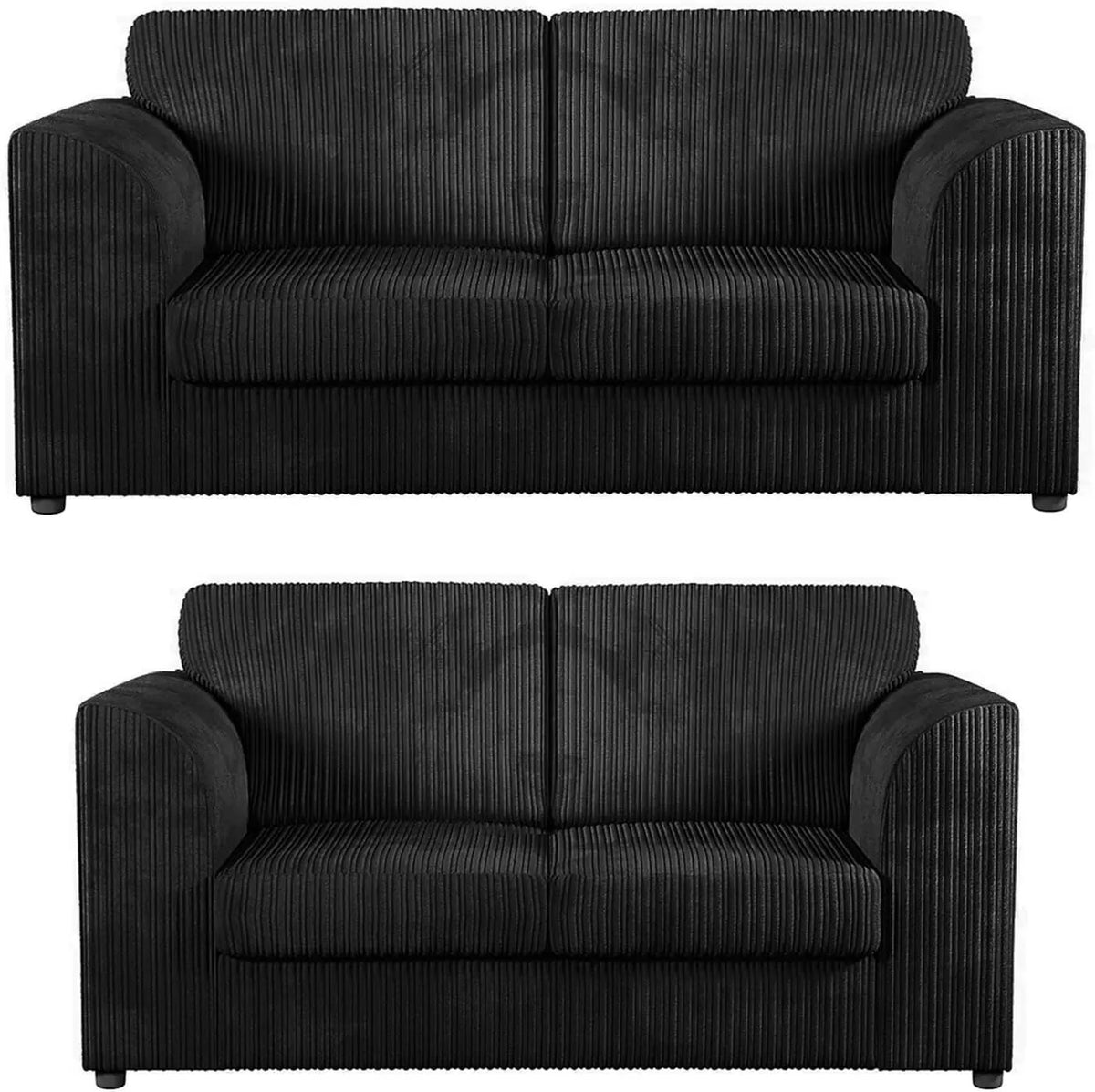 Hannah Jumbo Cord Full Back 3+2 Seater Sofa Suite Set Black