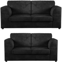 Hannah Jumbo Cord Full Back 3+2 Seater Sofa Suite Set Black