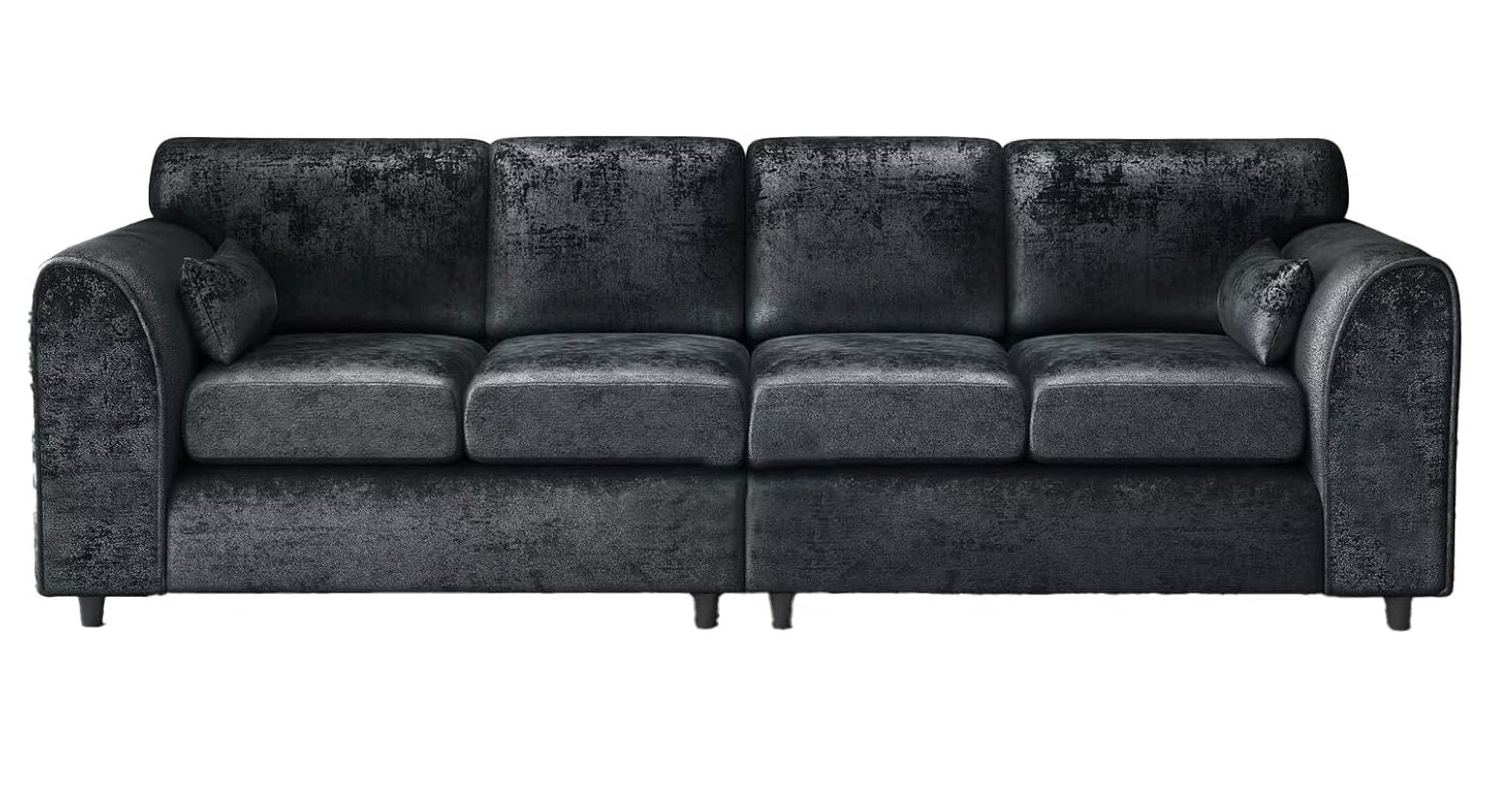 Bela Crushed Velvet 4 Seater Full Back Sofa Black