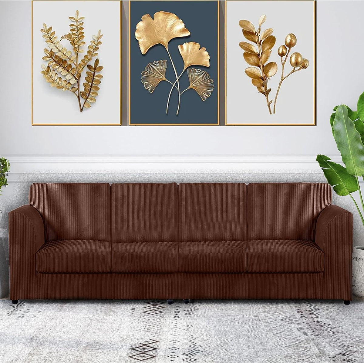 DYLAN 4 Seater Full Back Jumbo Cord Fabric Sofa Chocolate