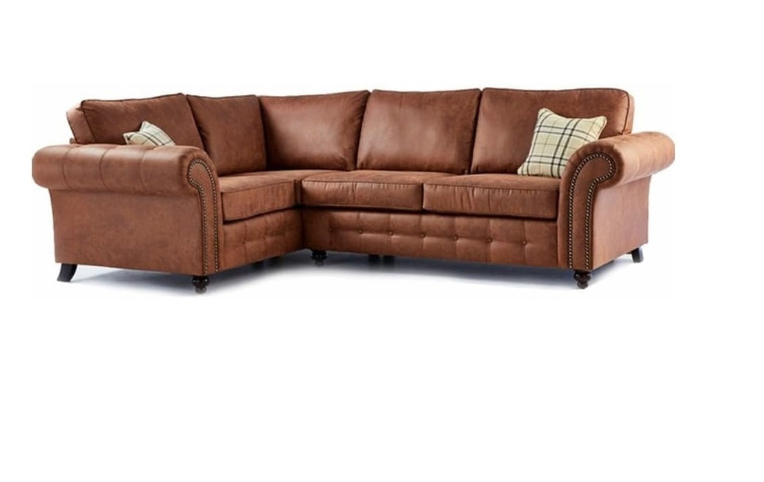 Oakland Suede Leather 1c2 Corner Sofa Brown