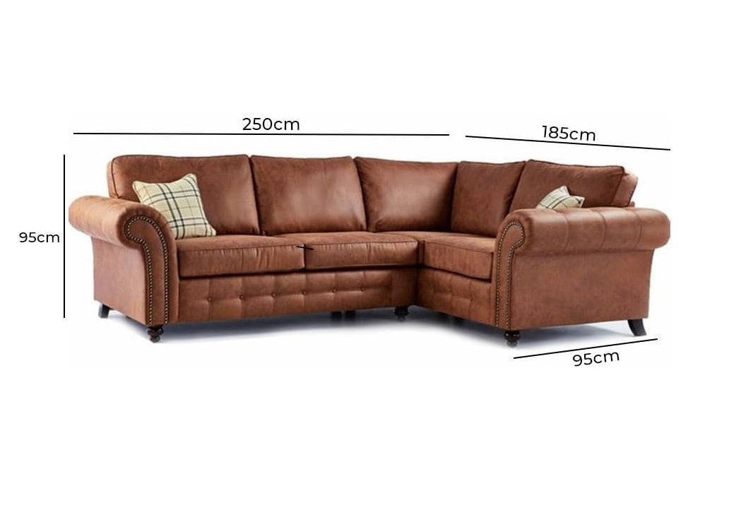 Oakland Suede Leather 2c1 Corner Sofa Brown