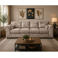 Bela Crushed Velvet 4 Seater Full Back Sofa Champagne