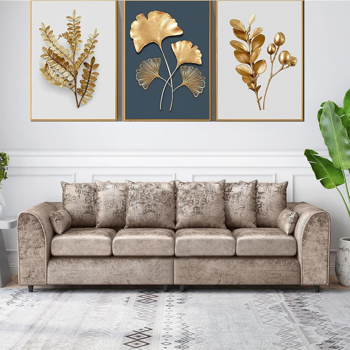 Bella Crushed Velvet 4 Seater Scatter Back Sofa Champagne