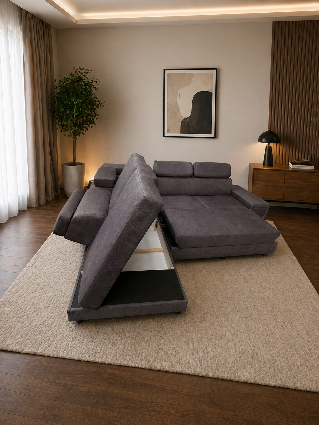 Artic corner sofa Storage Sofa Bed in Grey