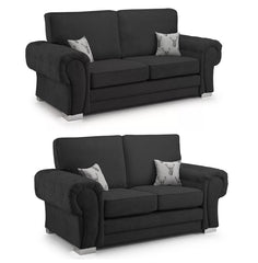 Chingford Full Back 3+2 Seater Sofa Set Chenille Fabric Black